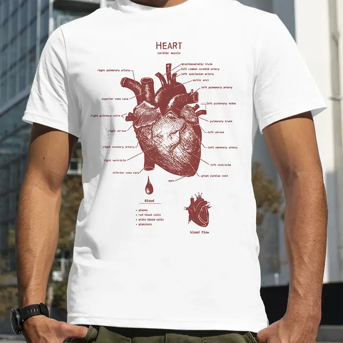 T-shirt unisexe avec anatomie en forme de cœur pour homme, style punk, hip hop, streetwear, décontra