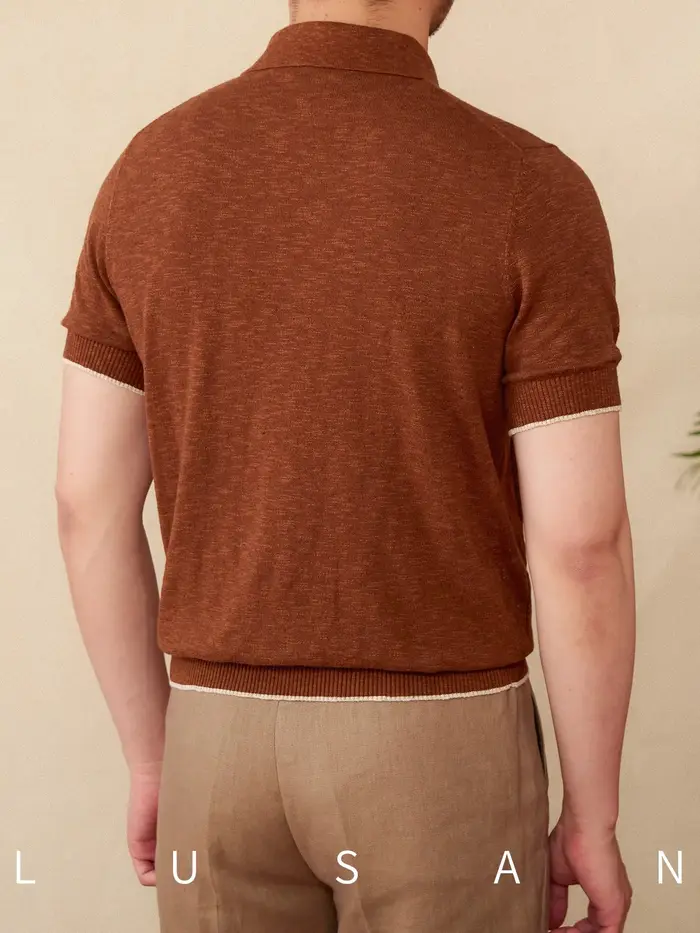 Polo tricoté en lin et coton mélangé pour hommes