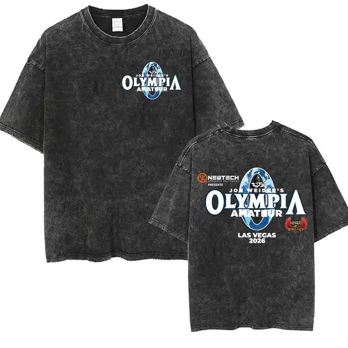 T-shirt graphique vintage délavé pour homme Olympia Gym 2026 – T-shirt décontracté à col rond et man