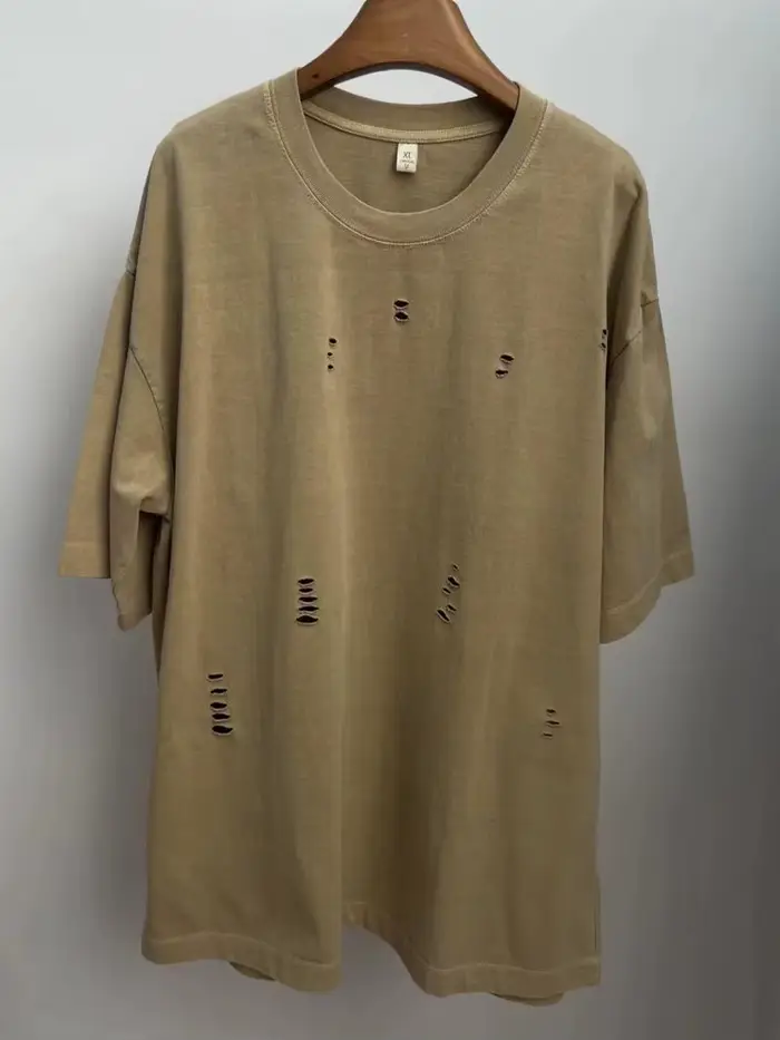 T-Shirt manches courtes col ras du cou déchiré pour hommes et femmes