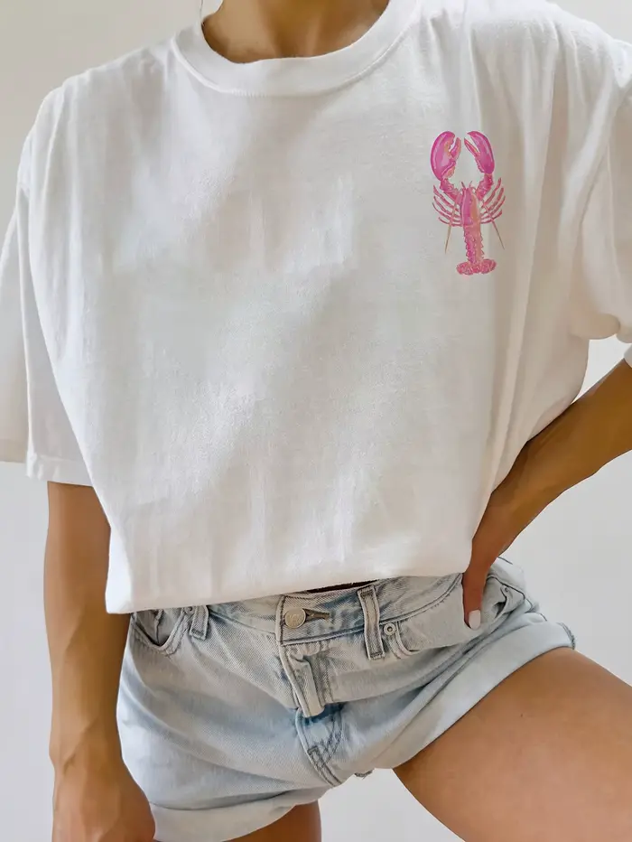 Femmes 100% coton homard citron tranche graphique T-Shirt à manches courtes haut d'été