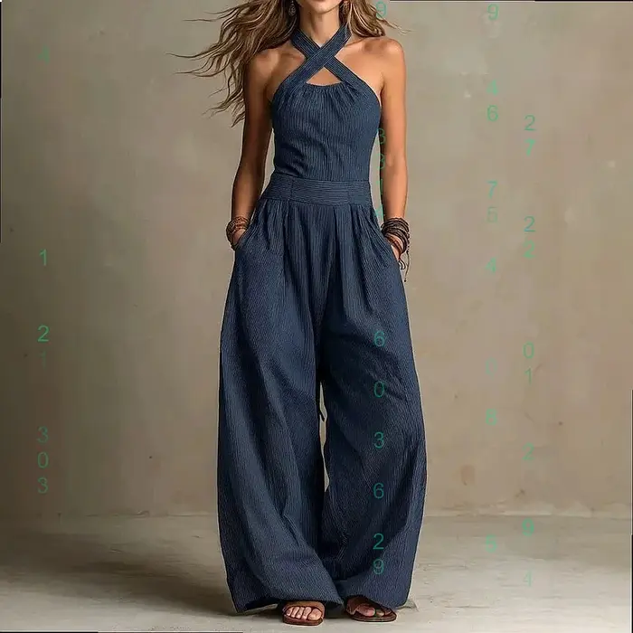 Combinaison sans manches à col halter, ensemble assorti printemps-été