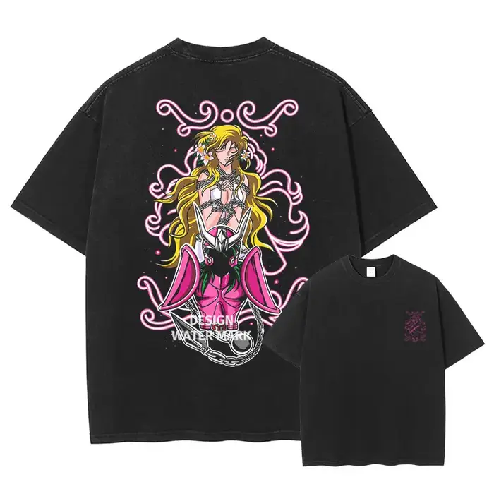 Anime Saint Seiya T-shirt zodiaque doré Shaka Saga Muu Shun Vintage lavé hauts t-shirts surdimensionné à manches courtes