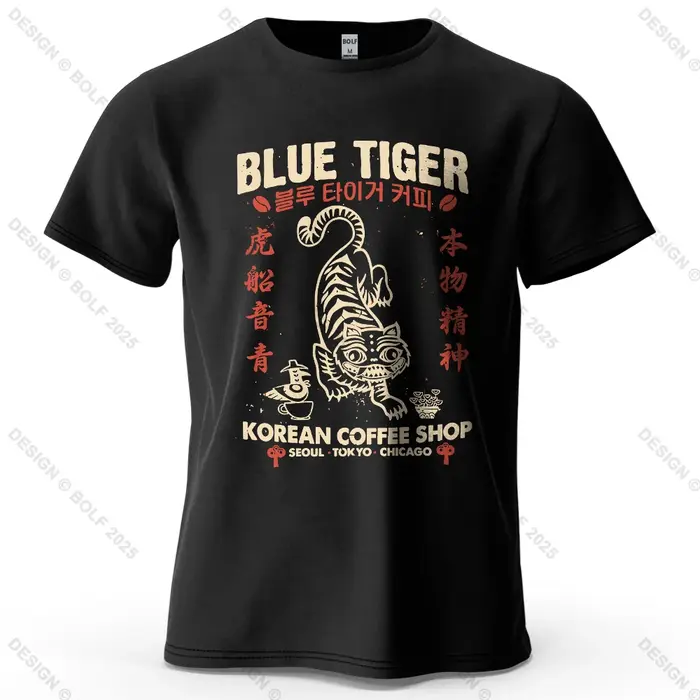 TIGRE BLUE T-Shirt homme imprimé tendance 100% coton surdimensionné graphique culturel t-shirts pour