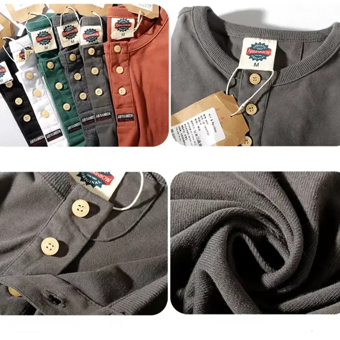 T-shirt à manches longues col Henry pour homme