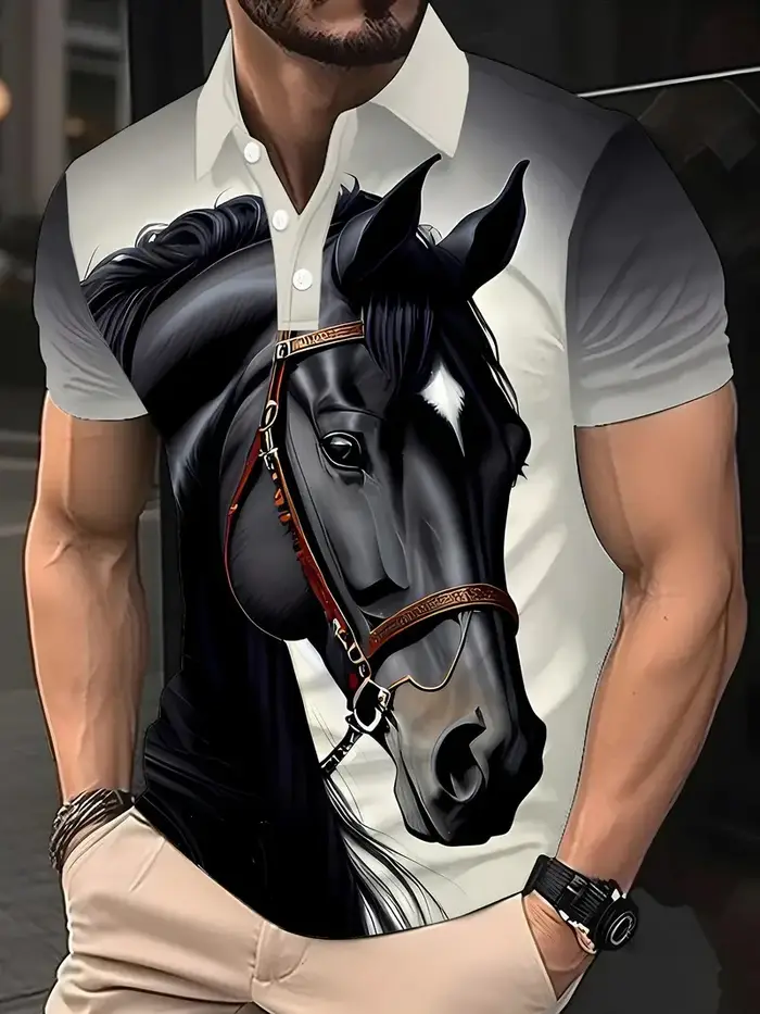 Polo graphique cheval Harajuku pour hommes