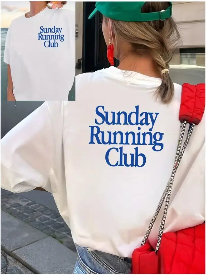 T-shirt pour femme avec motif Sunday Running Club, haut de sport d'extérieur à manches courtes doubl