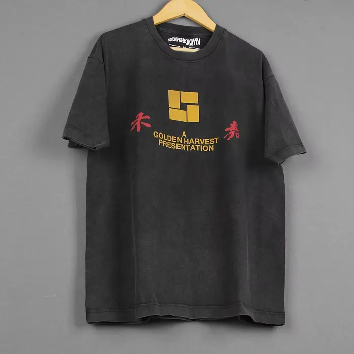 T-shirt Golden Harvest Shaw Brothers HK Chinese Film Moive en coton noir lavé pour hommes
