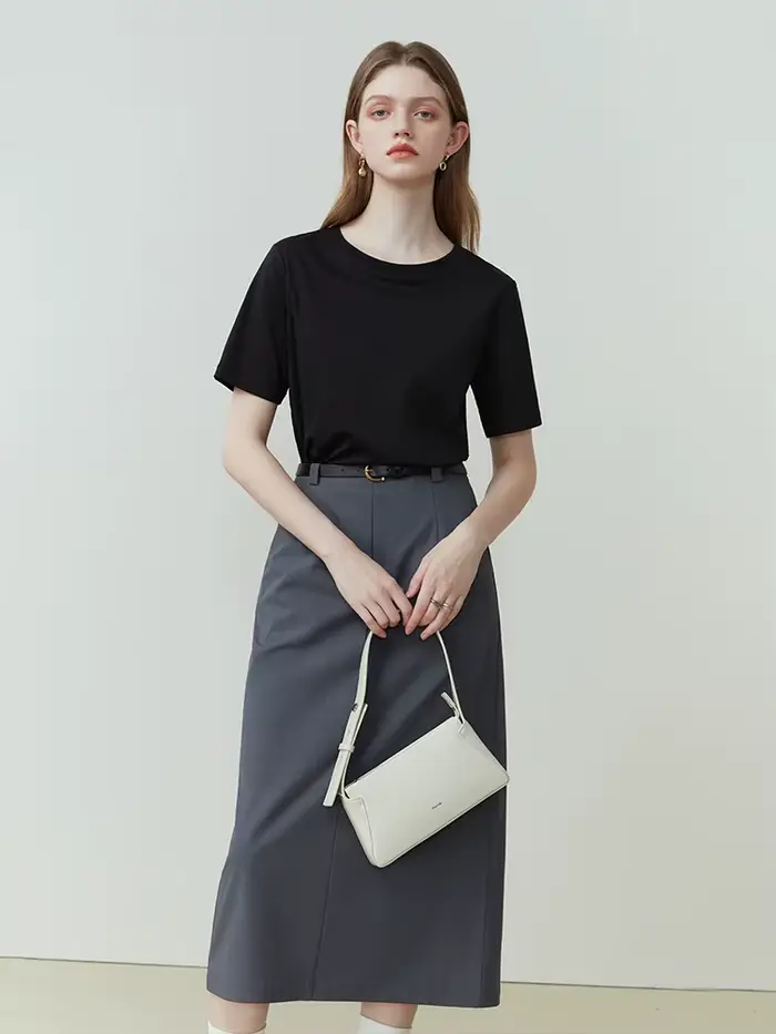 FSLE 100% coton T-Shirt à manches courtes femmes printemps été nouveau col rond droit blanc noir haut