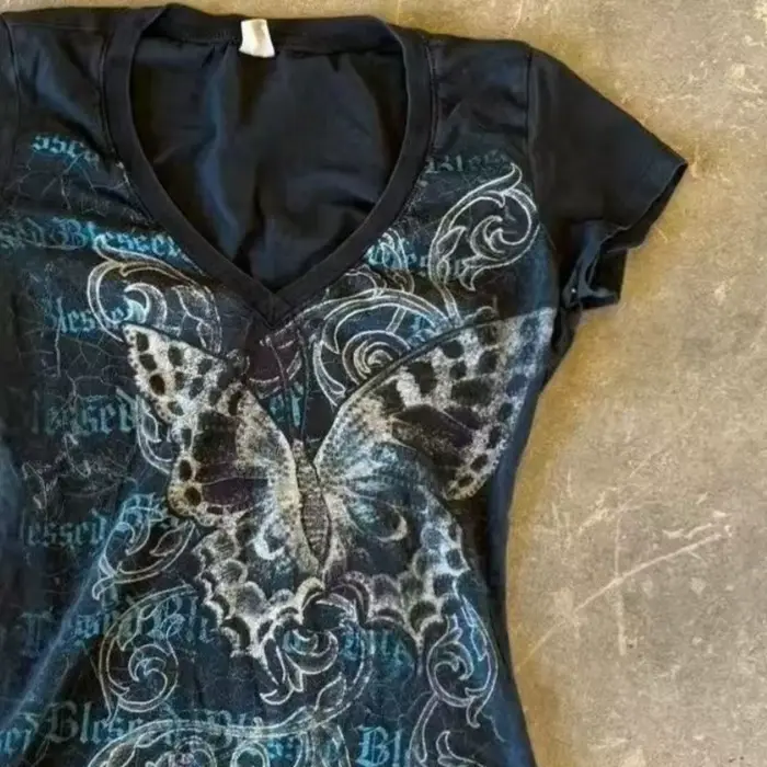 Harajuku fée recadrée papillon impression t-shirts Vintage Grunge haut femmes été Y2k esthétique décontracté culture