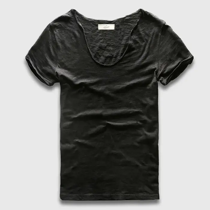 Hommes T-Shirt de base solide coton col en V coupe ajustée mâle mode t-shirts à manches courtes top 
