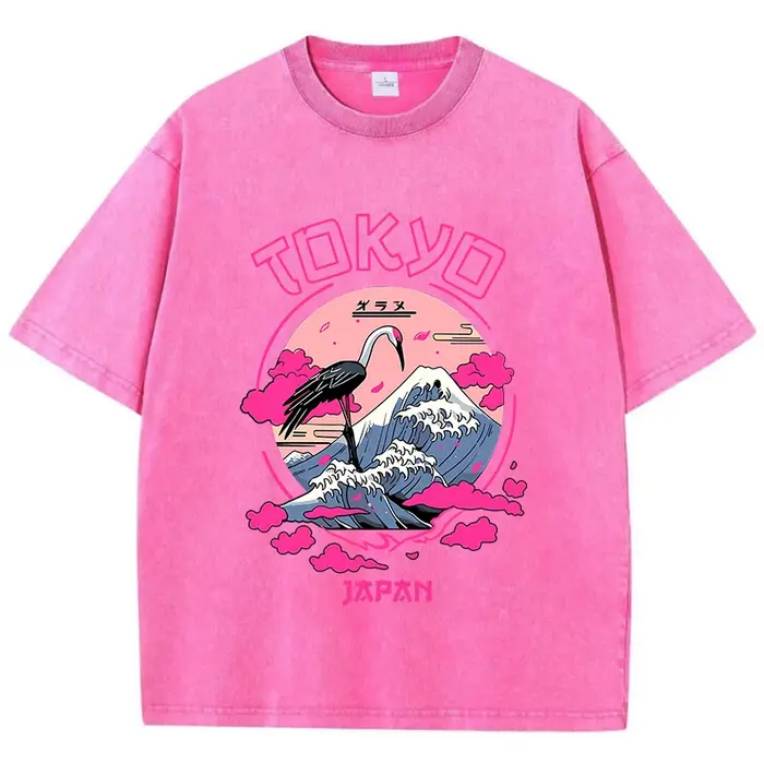 T-shirt manches courtes col rond femme, en coton, vintage, lavage à l'acide, imprimé TakHarajuku, à