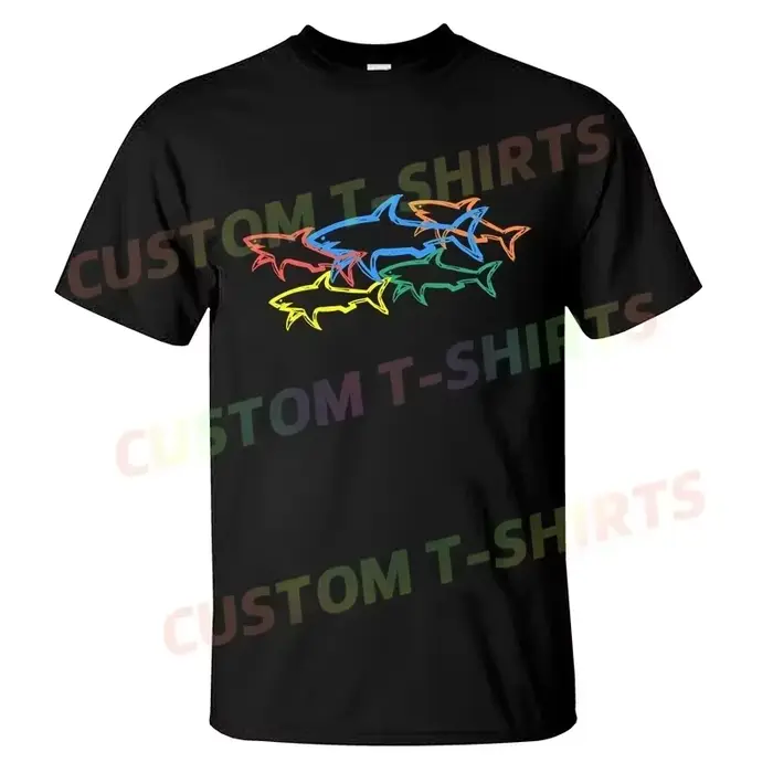 T-shirt décontracté pour hommes, avec Logo coloré Shark Paul, graphique, manches courtes, 100% coton