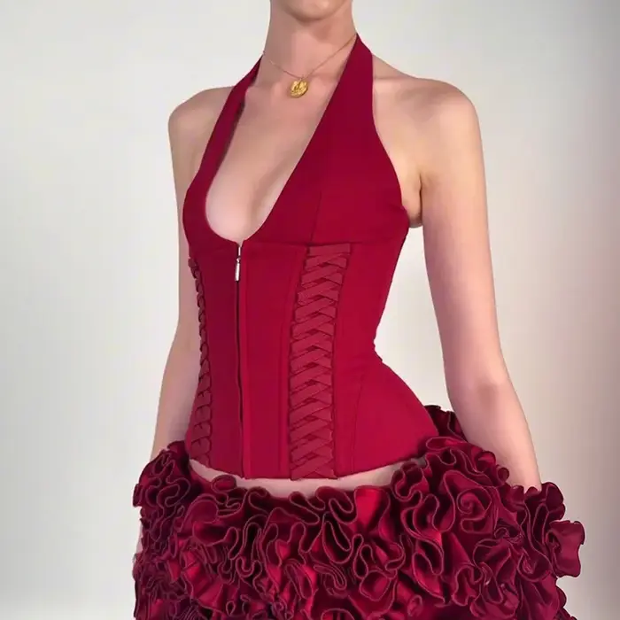 Comme Jennie vente chaude sangle de cou taille gilet à glissière fille