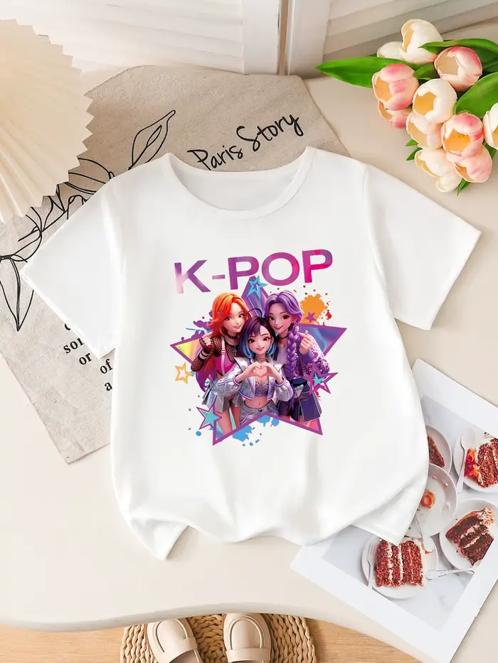 T-shirt à manches courtes imprimé groupe d'idoles K-POP pour filles