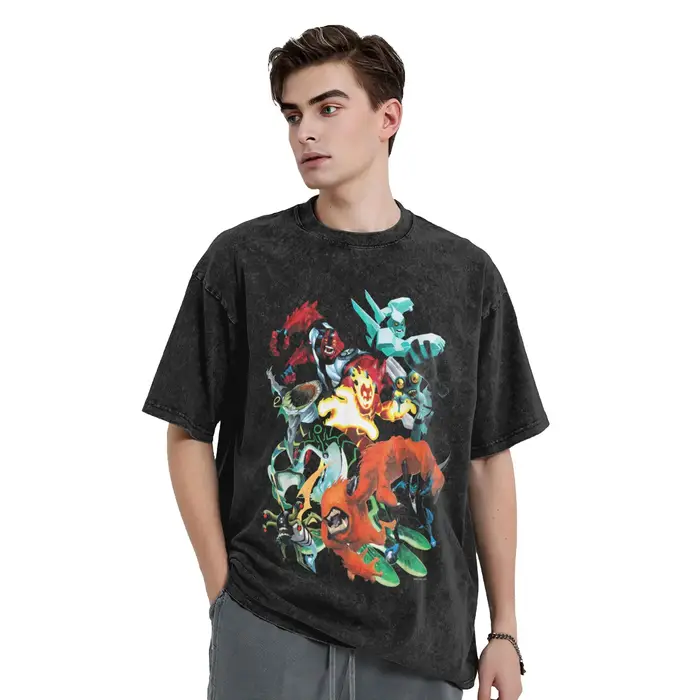 Incroyable Ben 10 Alien anime T-Shirt pour hommes col rond coton lavé