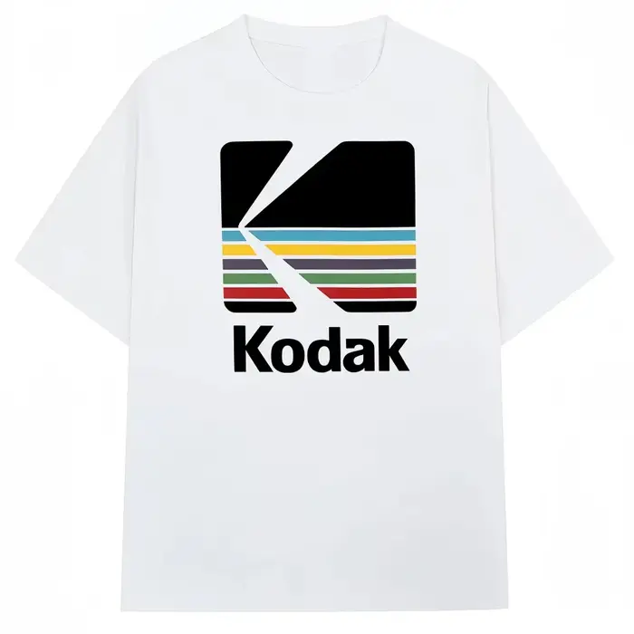 T-shirt graphique Kodak Rainbow Stripe Logo 2026 été homme femme 100% coton vintage streetwear décon