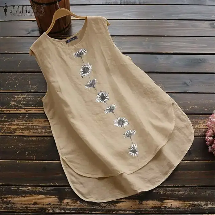 Débardeur Vintage en Coton et Lin pour Femme
