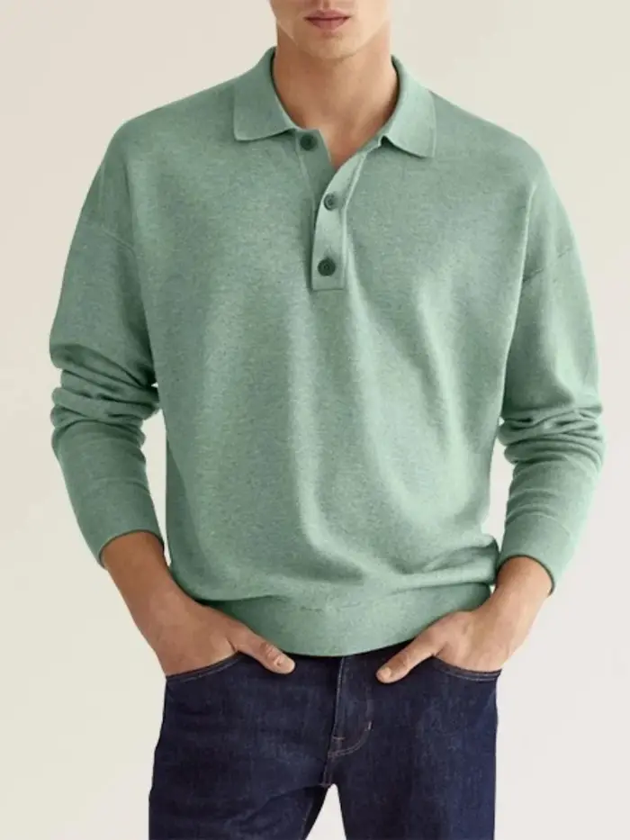Polo classique pour homme à manches longues avec col rabattable