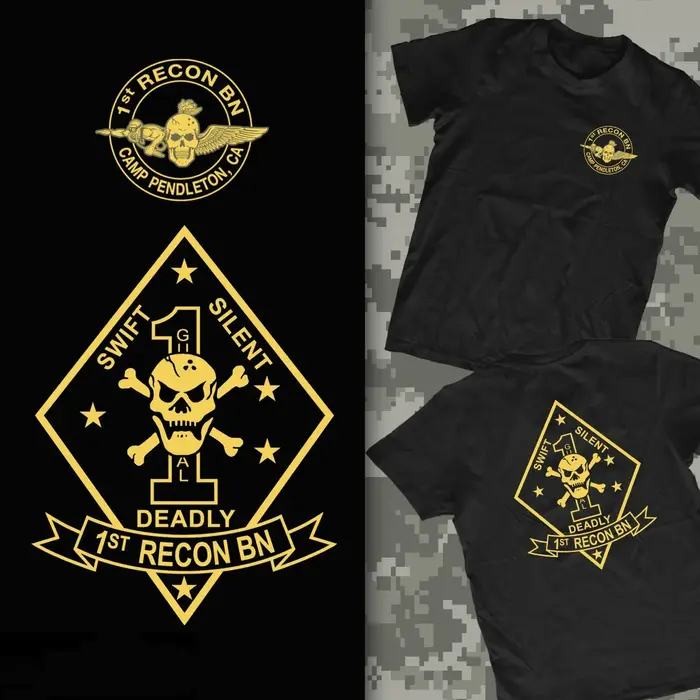 Camp Pendleton, CA. US Marine Corps 1er bataillon de reconnaissance T-Shirt 100% coton col rond manc