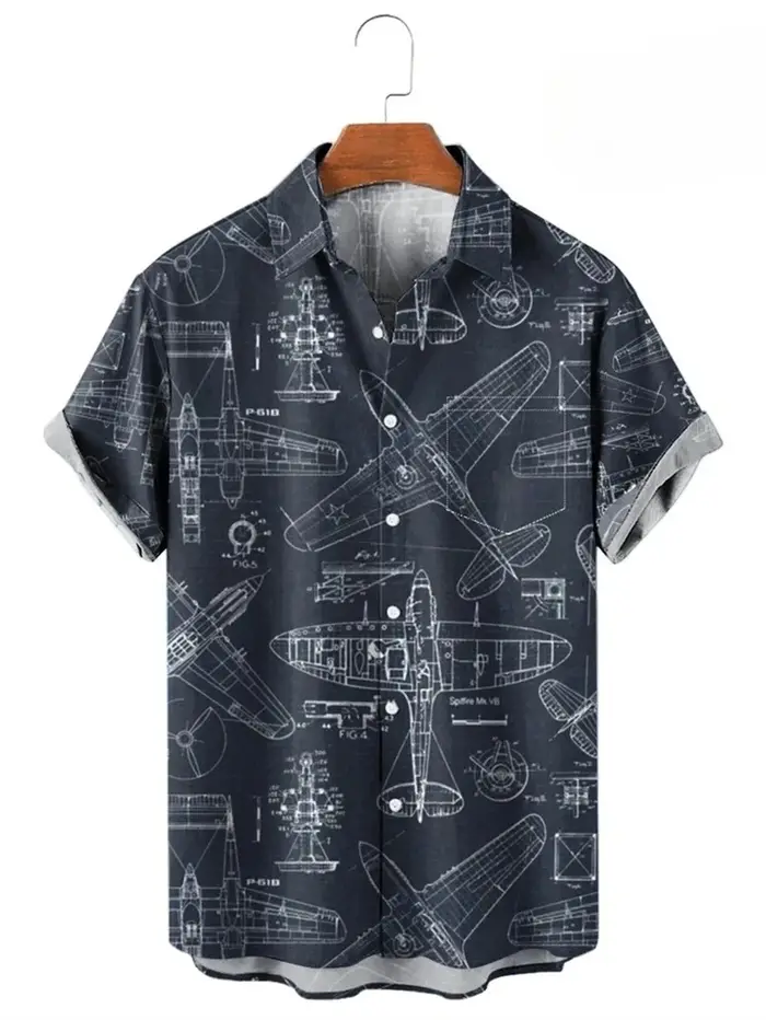 Vintage boutonné chemise homme 3d carte imprimé à manches courtes chemise hawaïenne revers vêtements
