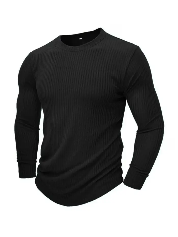 T-shirt en tricot à manches longues et col rond pour homme, pull uni, coupe décontractée et formelle, parfait pour tous les jours