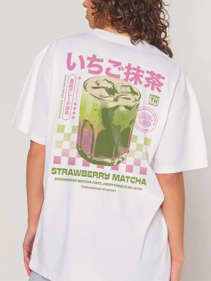 T-shirt imprimé Matcha à manches courtes, style streetwear, esthétique Y2K, en coton, pour femme, un