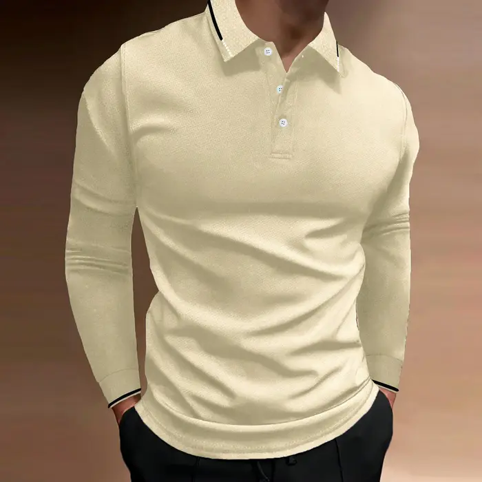Polo à manches longues pour hommes, sport, Fitness, col décontracté, automne