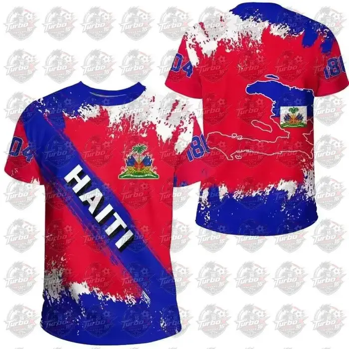 T-shirt Homme Drapeau Haïtien 2026 Emblème National Caraïbes Rétro Streetwear 3D Amusant Décontracté