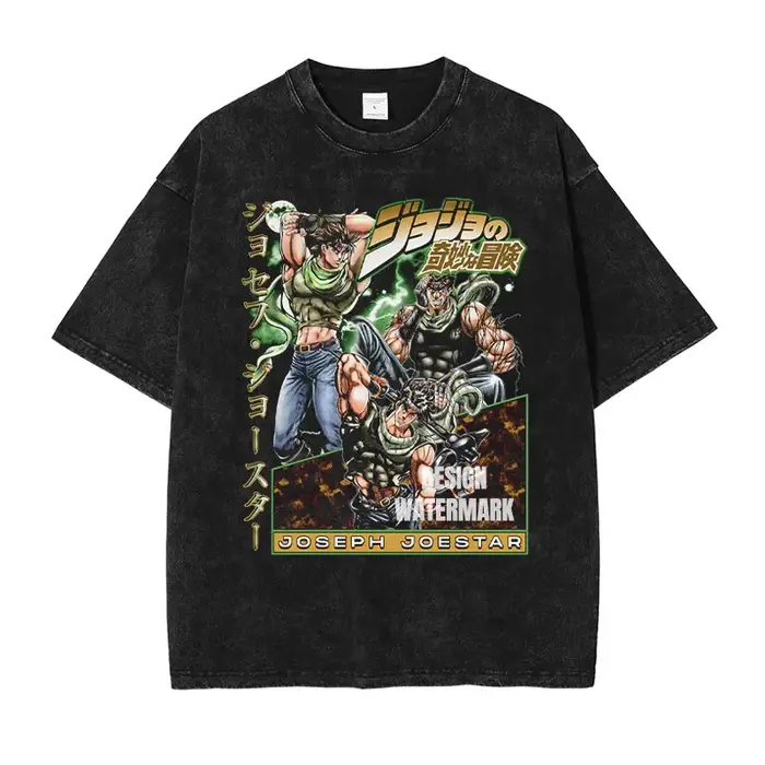 JOJO Steel Ball Run T-shirt Vintage lavé Zeppeli Gyro t-shirts surdimensionné Manga