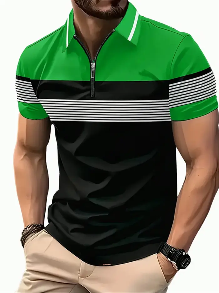 6XL grande taille vêtements pour hommes rayé mode Polos T-Shirts été 3D imprimé rue tendance mâle fermeture éclair POLO t-shirt décontracté hauts