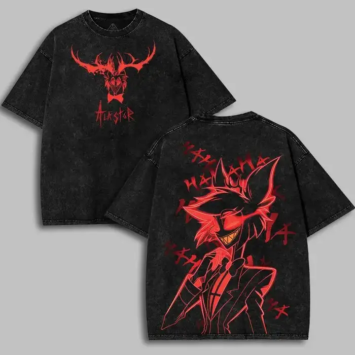 Alastor Hazbin hôtel graphique T-shirt hommes femmes vêtements rue mode lavé surdimensionné