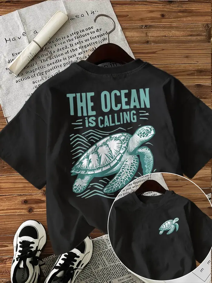T-shirt graphique « L'océan appelle » avec tortue marine