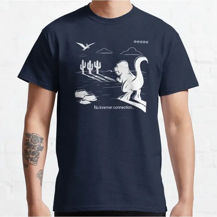 Exécution T-Rex! Drôle 404 cadeau hors ligne 90s dessin animé pixel jeu vidéo dinosaure T-shirt pour hommes grande taille hauts pour adultes S-6xl