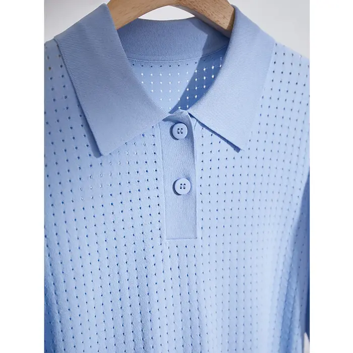 Chemises Polo AMII Femme Printemps 2026 Nouveau Col Revers Décontracté Contraste de Couleurs Rayé Tricoté T-shirts Haut