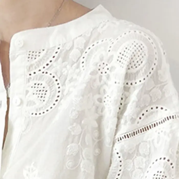 TEELYNN blanc coton broderie florale Blouse chemises pour haut pour femme chemise Vintage Blouses été 2025 Boho décontracté dames Blusas