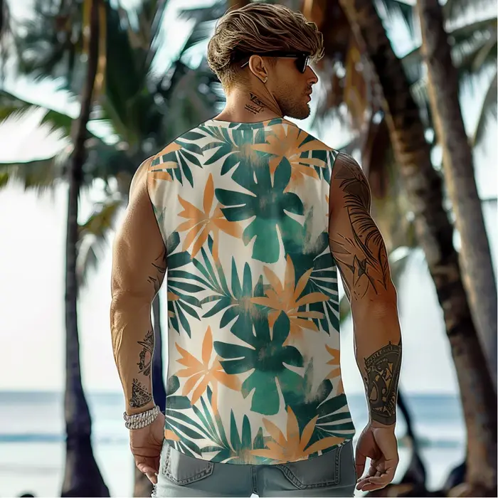 Style hawaïen feuille audacieuse hommes débardeur sans manches dégradé couleur maillots de bain respirant entraînement ajustement gilet vêtements de Fitness musculaire