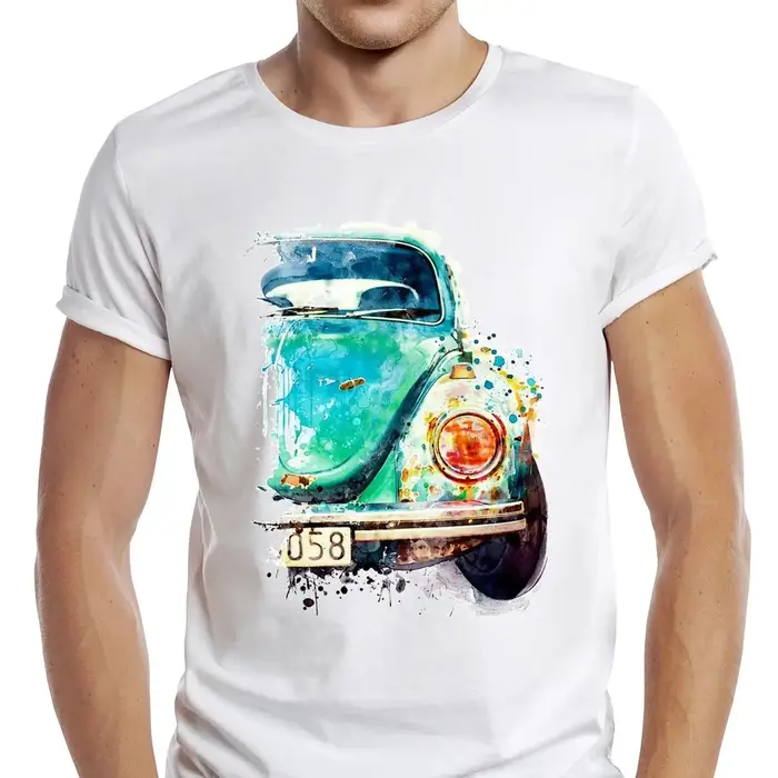 TEEHUB Vintage voiture aquarelle imprimé hommes t-shirt graphique rétro dessin Sport