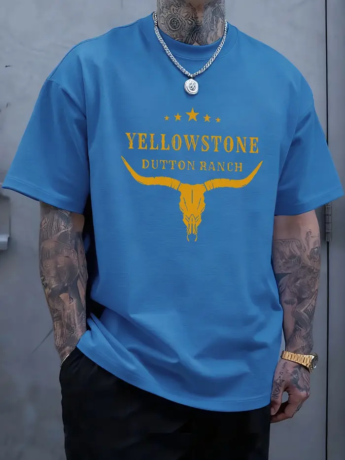 Pierre jaune Dutton Ranch imprime T-Shirt hommes Sport haut tendance coton doux t-shirts été tout-Match vêtements décontracté hauts amples