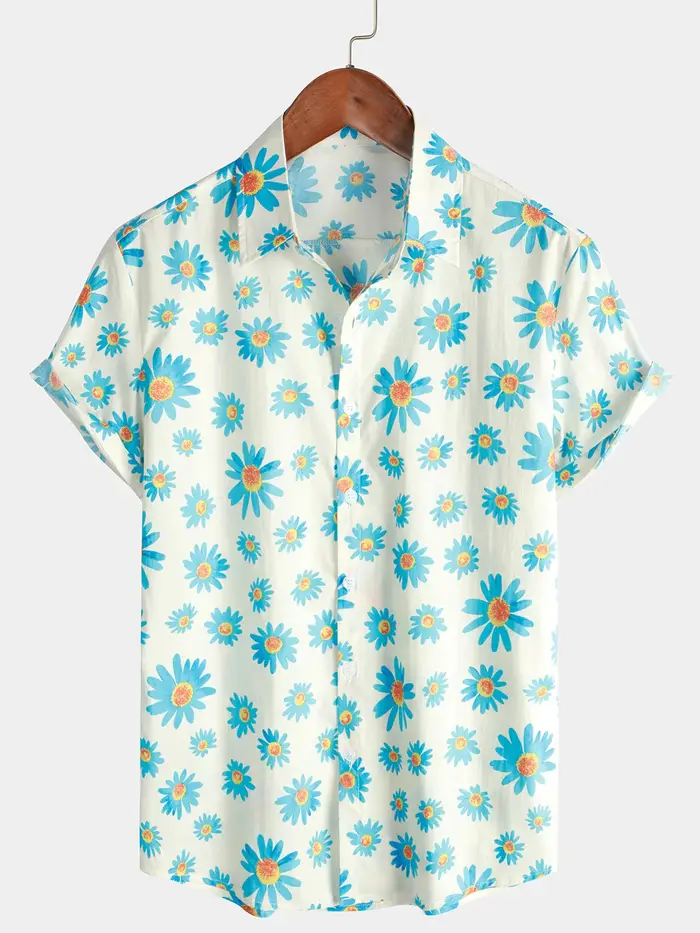 Hommes rayé décontracté vacances à manches courtes Orange été chemise boutonnée