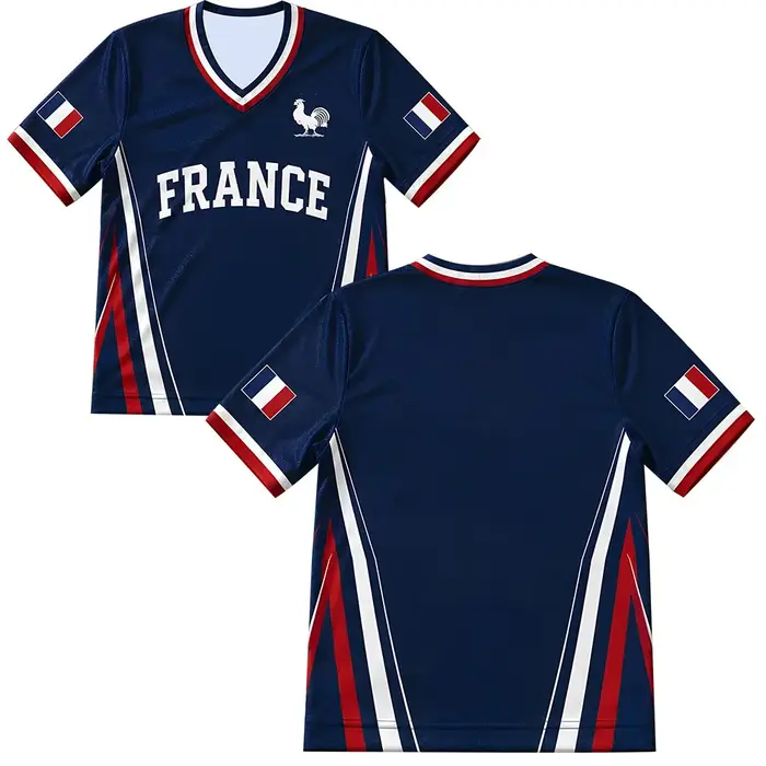 Maillot de football France 2026 pour femme et homme – T-shirt respirant en maille à col en V, idéal 
