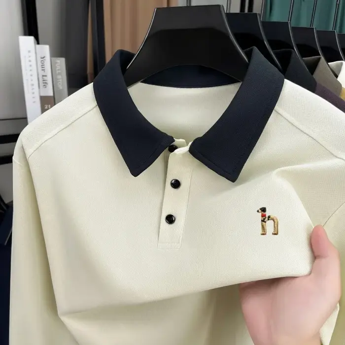 Polo à manches longues pour hommes de luxe de haute qualité nouvelle tendance marque mignon chien brodé T-shirt à revers décontracté coréen printemps automne