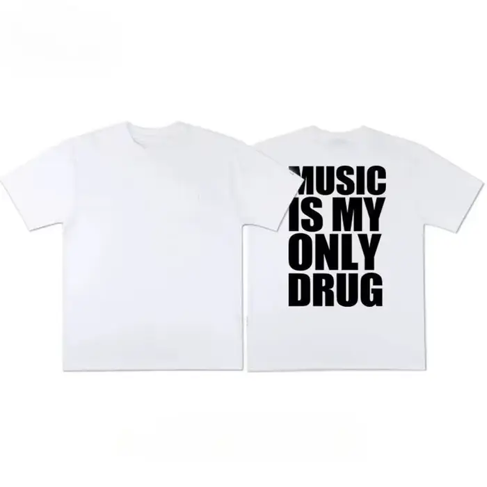 T-shirt à imprimé graphique humoristique 'La musique est ma seule drogue' - Collection Été 2026 - Vêtements pour hommes et femmes - Mode streetwear