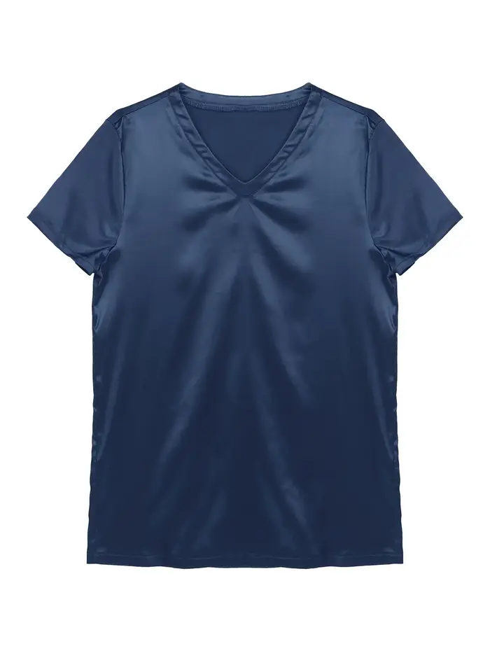 Iiniim-T-Shirt en Satin à Manches Courtes et Col en V pour Homme