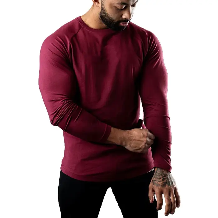 Hommes t-shirts décontracté col rond à manches longues coton évacuant l'humidité