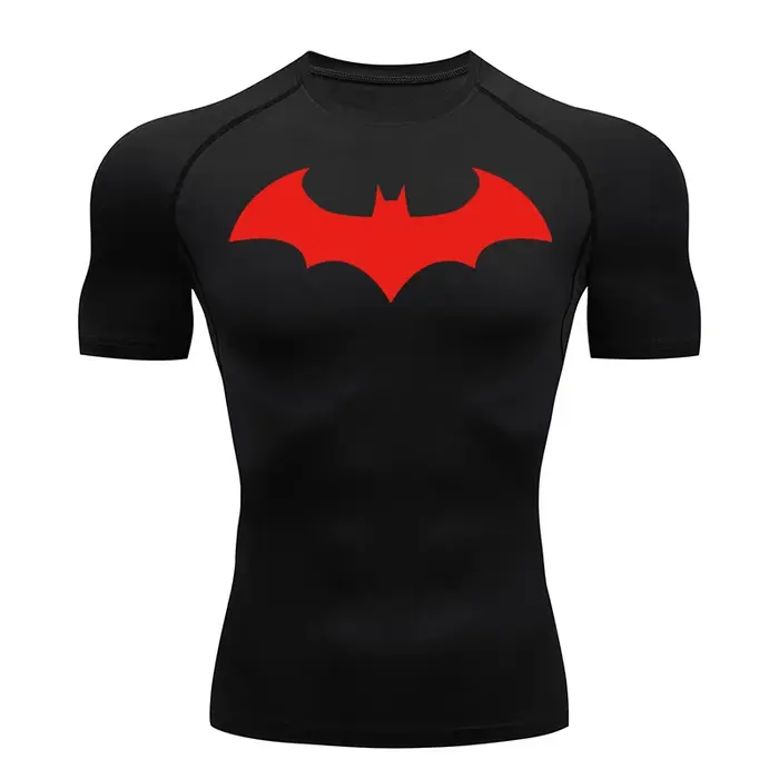 T-shirts de compression à motif chauve-souris pour hommes, manches courtes, anti-UV, pour la gym, l'