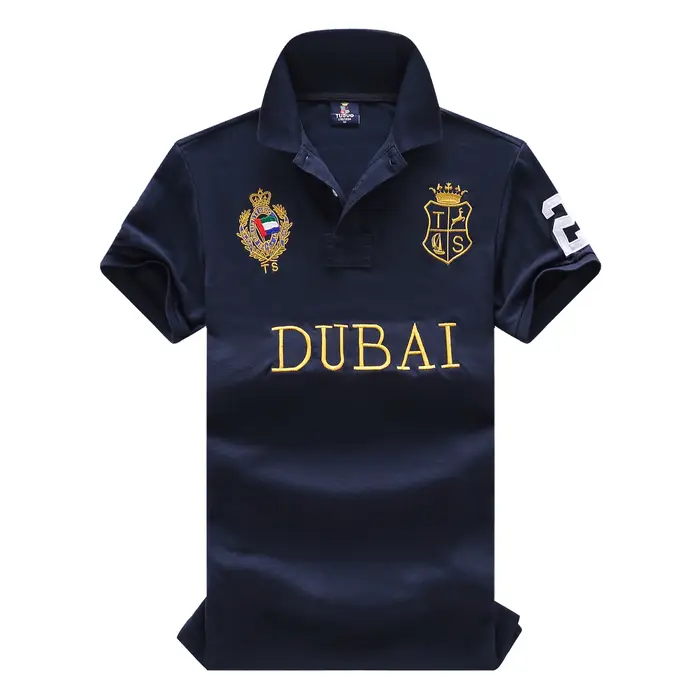 Polo homme EAU Dubaï court Royal décontracté sport fête haut de gamme coton broderie luxe contraste couleur design original