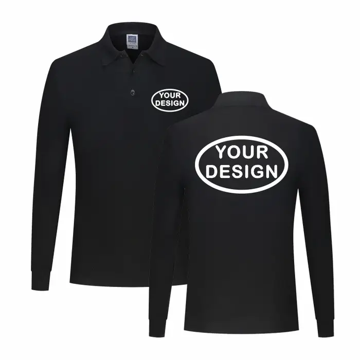 Polo personnalisé à manches longues pour hommes et femmes, imprimé brodé, monochromatique, t-shirt d