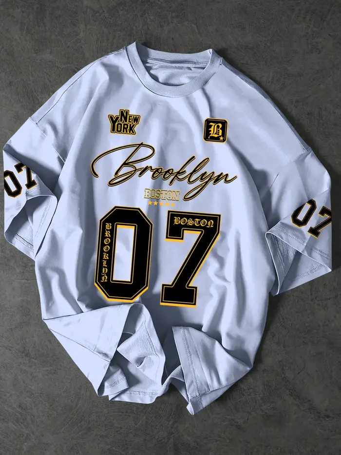 T-shirt graphique Brooklyn New York pour hommes et femmes, T-shirt oversize rétro Boston 07, haut en