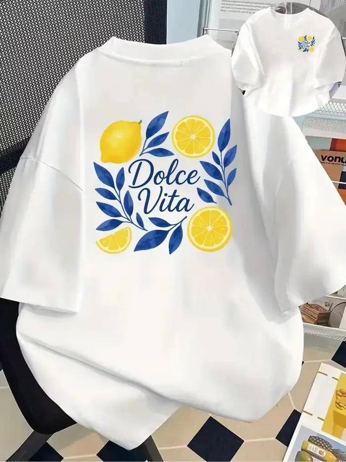 T-shirt imprimé Lemon Vita à manches courtes, col rond, décontracté, mode estivale, pour hommes et f